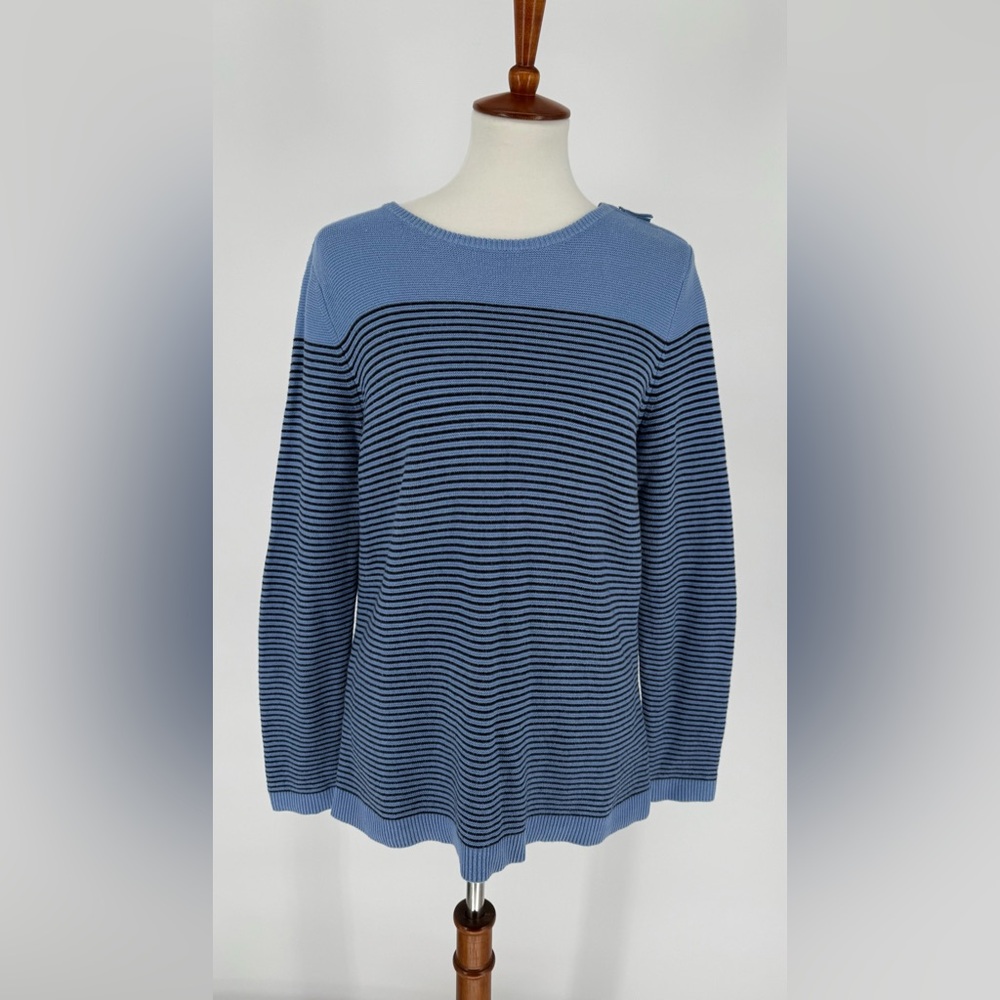 Talbots Cotton Cashmere Blend Blue Striped Sweater Women's Petite Sz. LP